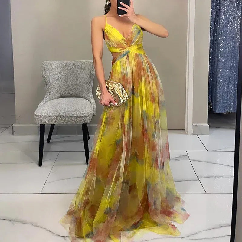 Lightweight Watercolor Print Flowy Maxi Dress for Women — Summer - image 3
