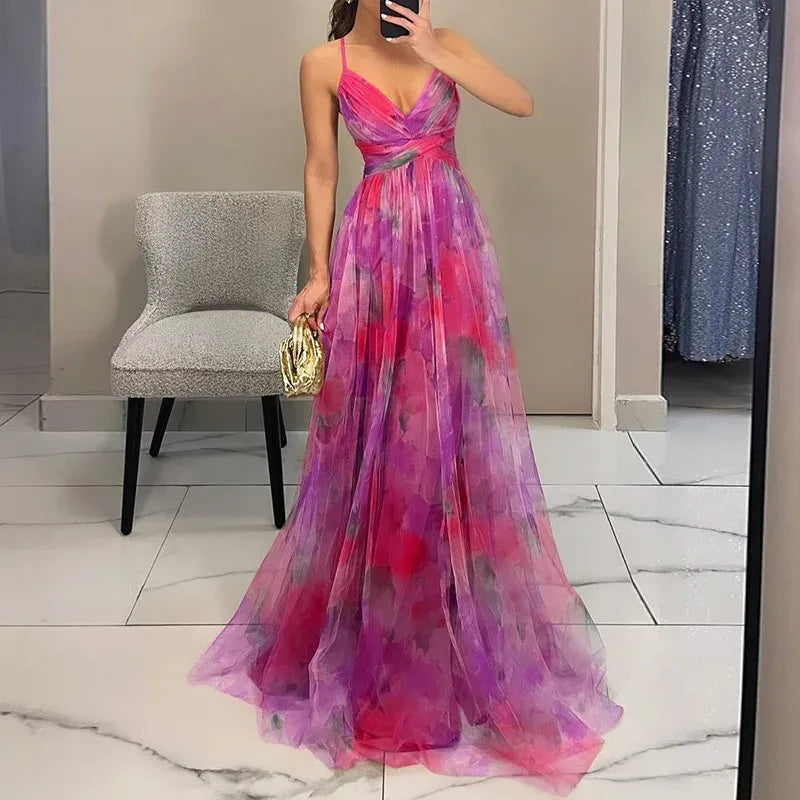 Lightweight Watercolor Print Flowy Maxi Dress for Women — Summer - image 4